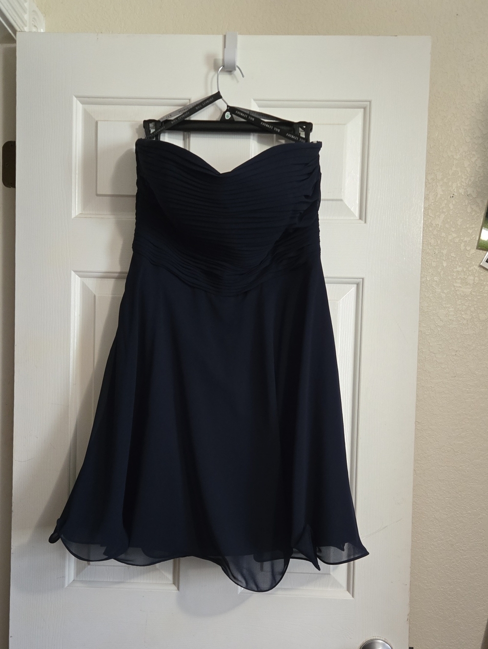 Bill Levkoff Strapless Navy Chiffon Sweetheart Dress